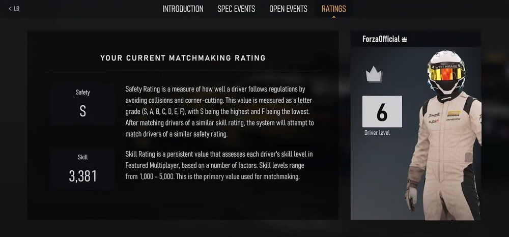 forza safety skill rating
